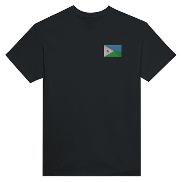 Djibouti Flag Broderi T-Shirt i Sort Svart S