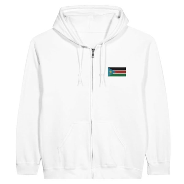 South Sudan Flag Brodery Zip Hoodie i Vit Vit XXXL