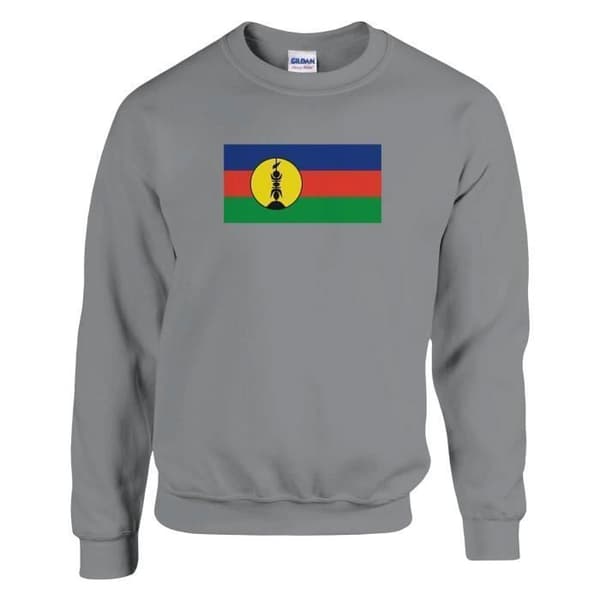Sweatshirt - PIXELFORMA - Nya Kaledonien flaggor - Grå - Långa ärmar - Unisex Grå M