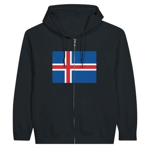 Hættetrøje - PIXELFORMA - Islands flag - Sort - Polyester-Bomuld - Lynlås Svart XXL