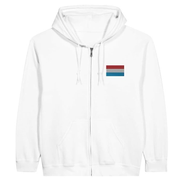 Hoodie med dragkedja Luxemburg flaggbroderi i Vit Vit XXXL