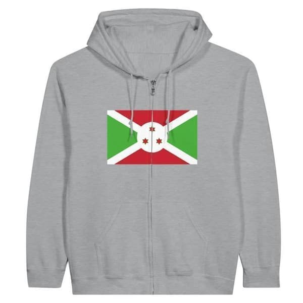 Zip hætte sweatshirt - PIXELFORMA - Burundi flag - Grå - Lange ærmer - Hættekrave Grå jag