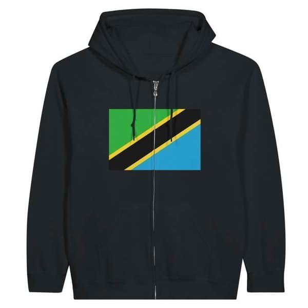 Sweat med hætte - PIXELFORMA - Tanzania Flag - Sort - Polyester-Bomuld - Lynlås Svart XL