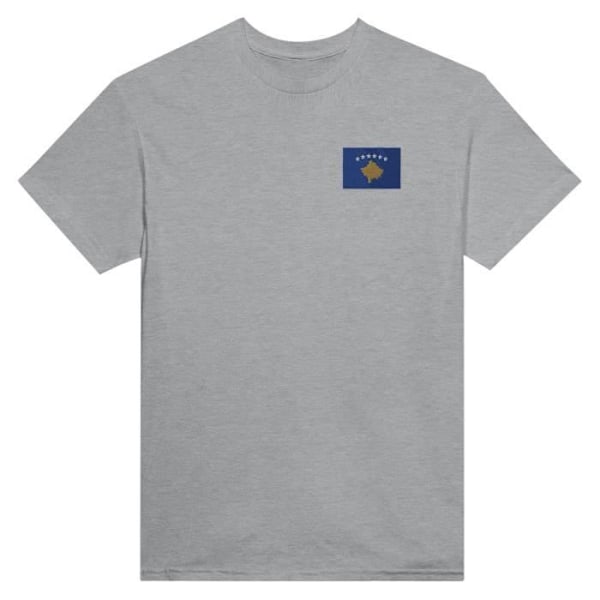 Kosovo Flag Broderi T-Shirt i Grå Grå M