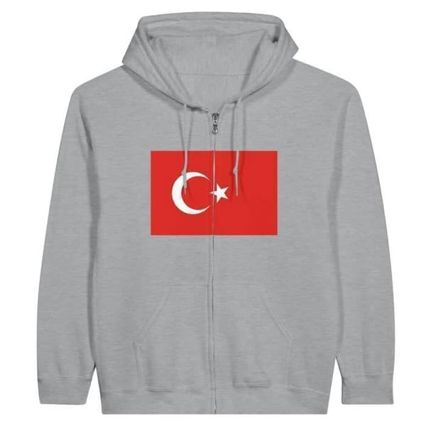 Sweatshirt med hætte - PIXELFORMA - Tyrkiets flag - Grå - Lange ærmer - Hættekrave Grå M