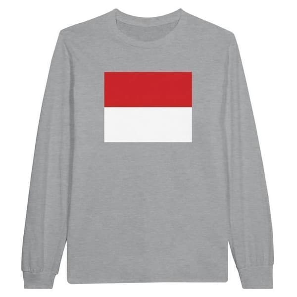 Langærmet T-shirt - PIXELFORMA - Monacos flag - 100% bomuld - Grå - Langærmede Grå M