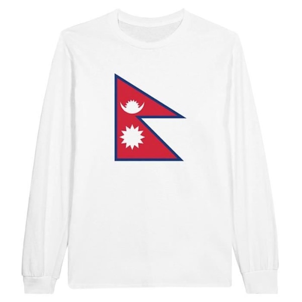 Nepal Flag langærmet T-shirt i hvid Vit XXXL