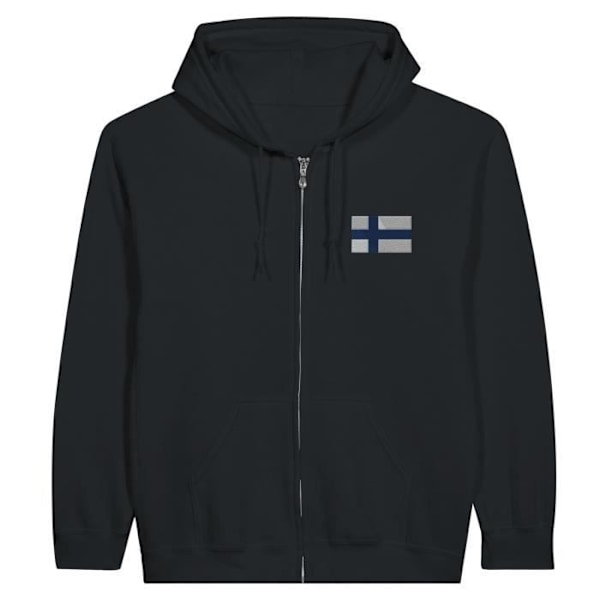 Hættetrøje med lynlås Finland Flag Broderi i sort Svart S