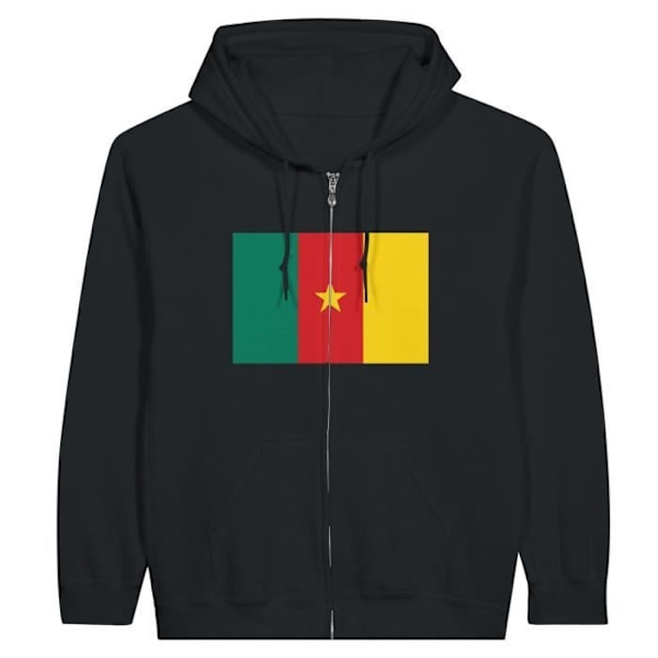 Cameroon Flag Hoodie med dragkedja i svart Svart jag