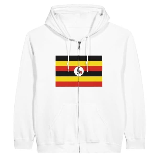 Sweat med hætte - PIXELFORMA - Uganda Flag - Hvid - Lange ærmer - Hættekrave Vit jag