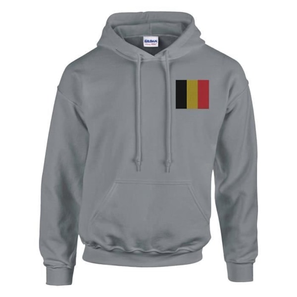 Belgien flagga broderad hoodie i grått Grå XXL