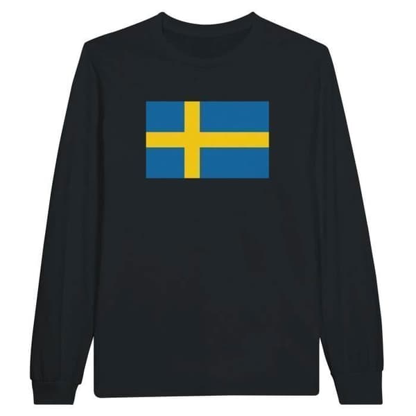 Langærmet T-shirt - PIXELFORMA - Sveriges Flag - Sort - 100% bomuld - Regular Svart S