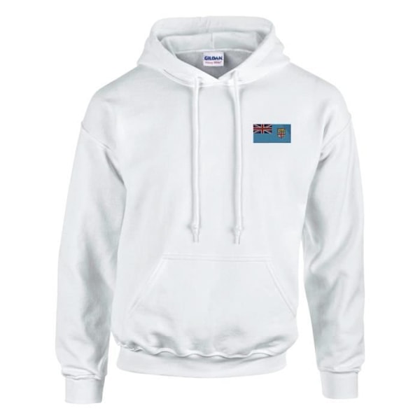 Fiji flagga broderi hoodie i vit Vit XXL