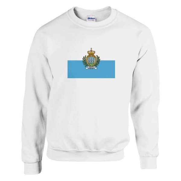 Sweatshirt - PIXELFORMA - San Marinos flagga - Vit - Långärmad - Klassisk krage Vit M