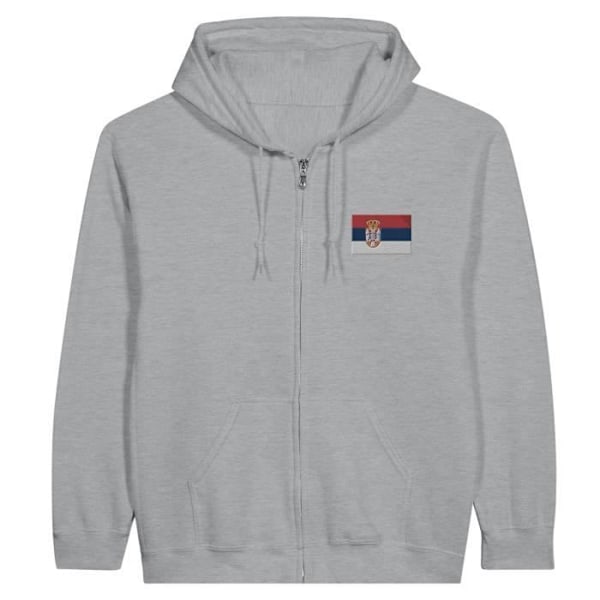 Hoodie med dragkedja Serbia Flagbroderi i grått Grå XL