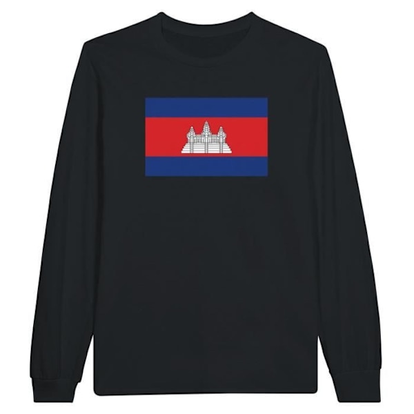 Cambodia Flag langærmet T-shirt i sort Svart M