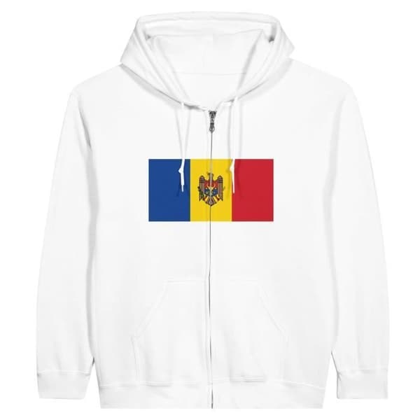 Hætte sweatshirt - PIXELFORMA - Moldova flag - Hvid - 50% bomuld - 2141% polyester Vit XL