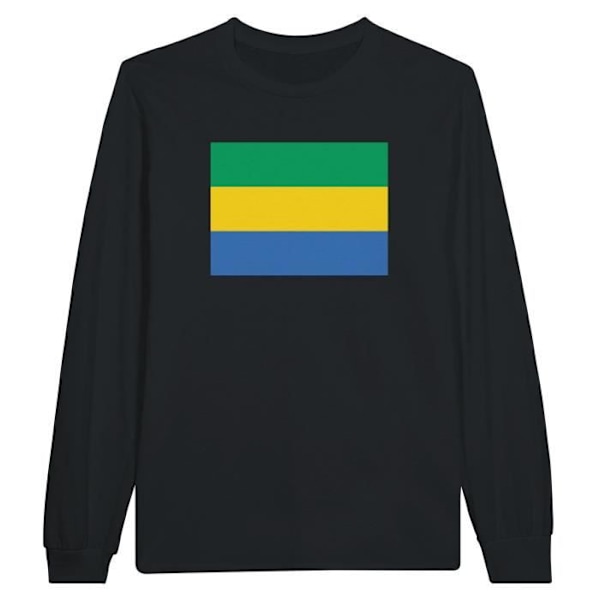 Gabon Flag Langærmet T-shirt i sort Svart M