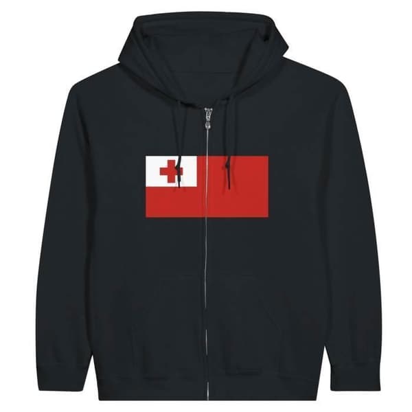 Sweatshirt med hætte - PIXELFORMA - Tonga Flag - Sort - Polyester-Bomuld - Fuldt lynlås Svart XL