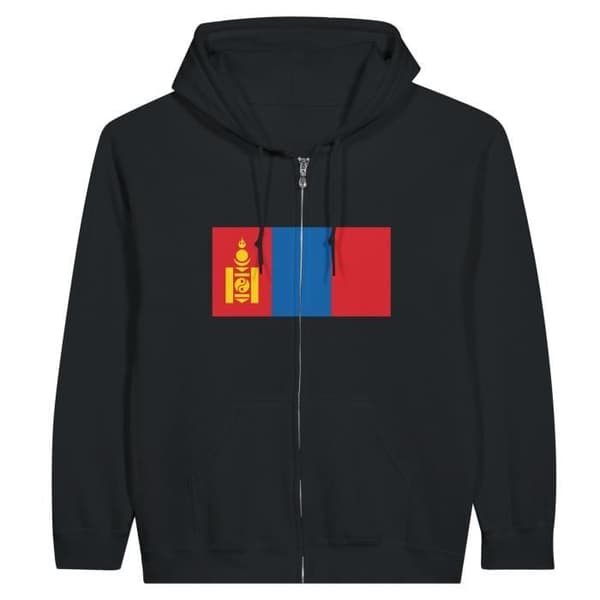 Mongolia Flag Hættetrøje med lynlås i sort - XXL