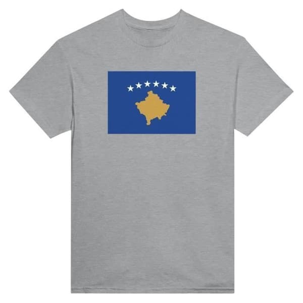 T-shirt - PIXELFORMA - Kosovos flag - Grå - 100% bomuld - Korte ærmer Grå S
