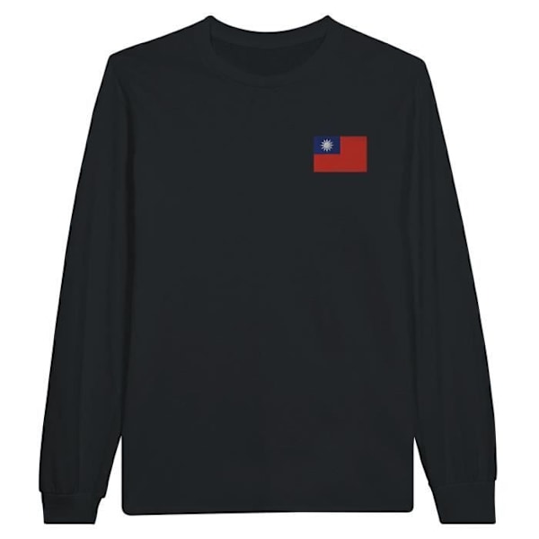 Republikken Kina Flag Broderi Langærmet T-shirt i sort Svart XL