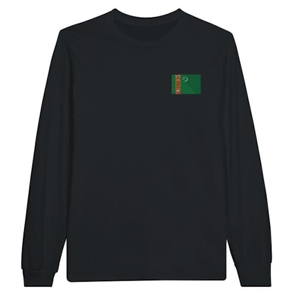 Turkmenistan Flag Broderi Langærmet T-Shirt i Sort Svart XXXL