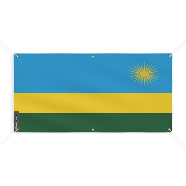 Rwanda flaggbanner - PIXELFORMA - 100x200cm - Slitstark polyester - 6 förstärkta öglor