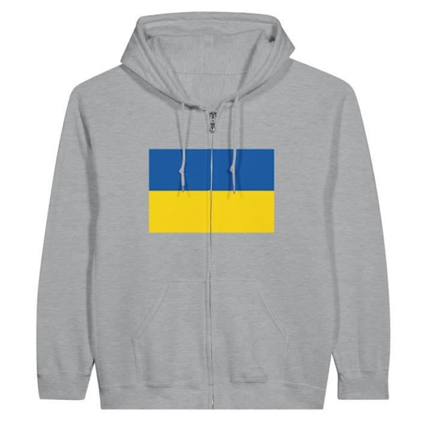 Hættetrøje - PIXELFORMA - Ukrainas flag - Grå - Polyester-Bomuld - Fuld lynlås Grå M