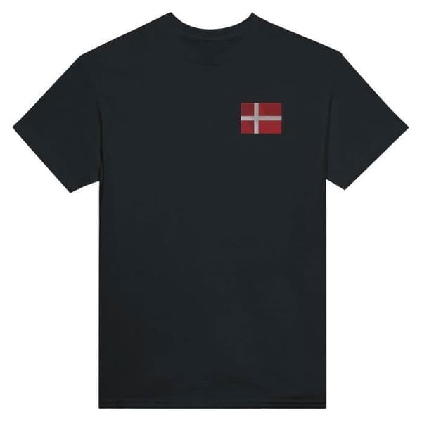 T-shirt - PIXELFORMA - Danmarks Flag - Sort Broderi - 100% Bomuld - Klassisk Pasform Svart S