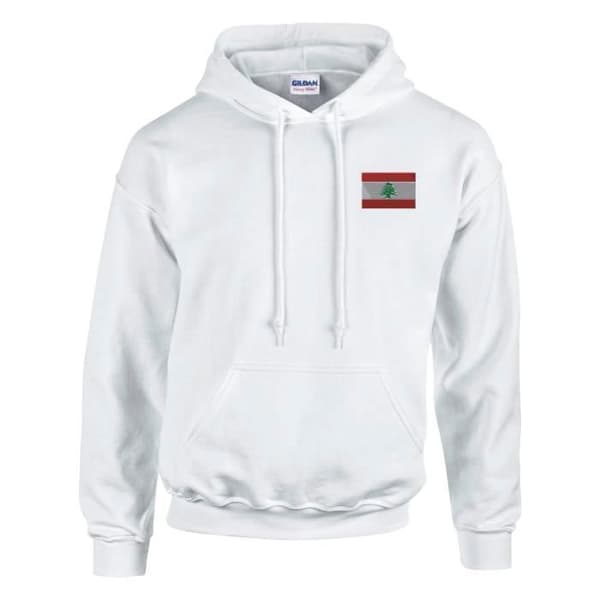 Hætte sweatshirt - PIXELFORMA - Libanons flag - Lange ærmer - Hvid - Unisex Vit jag
