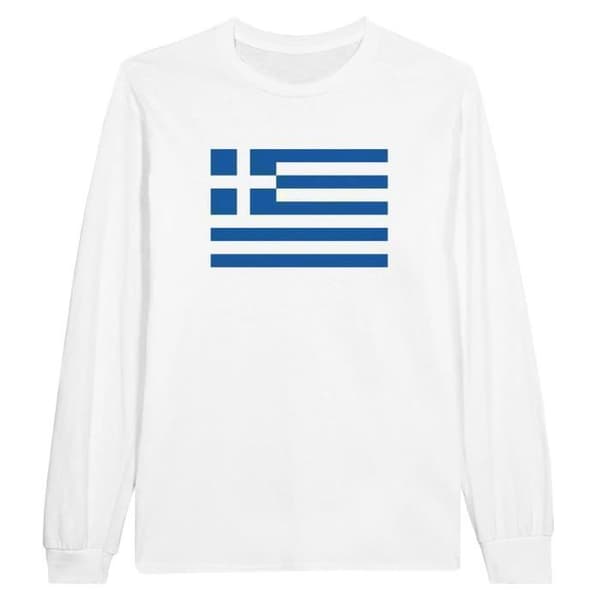 Langærmet T-shirt - PIXELFORMA - Grækenlands flag - 100% bomuld - Langærmede - Klassisk pasform Vit XL