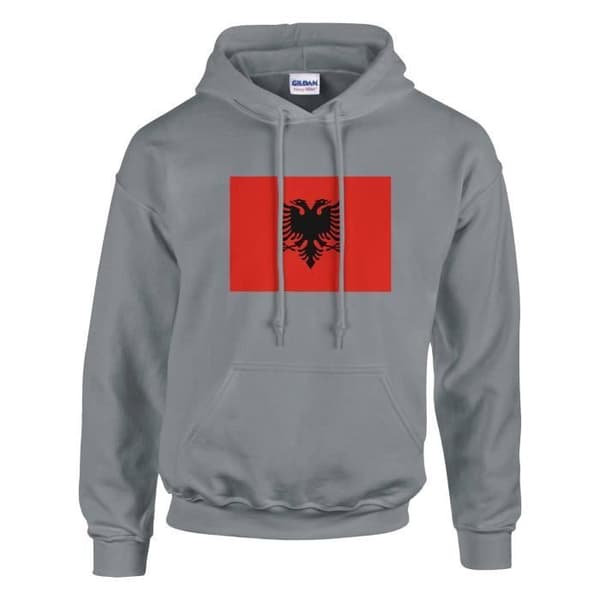 Hoodie - PIXELFORMA - Albaniens Flag - Grå - Lange ærmer - Hættekolle Grå jag
