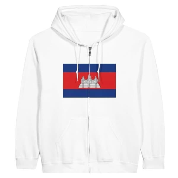 PIXELFORMA Hættetrøje med lynlås - Cambodia Flag - Hvid Vit M