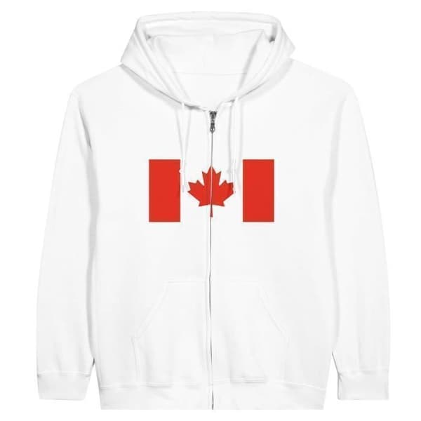 Huvtröja - Kanadas flagga - Vit - Polyester-Bomull - Långa ärmar - Unisex Vit S