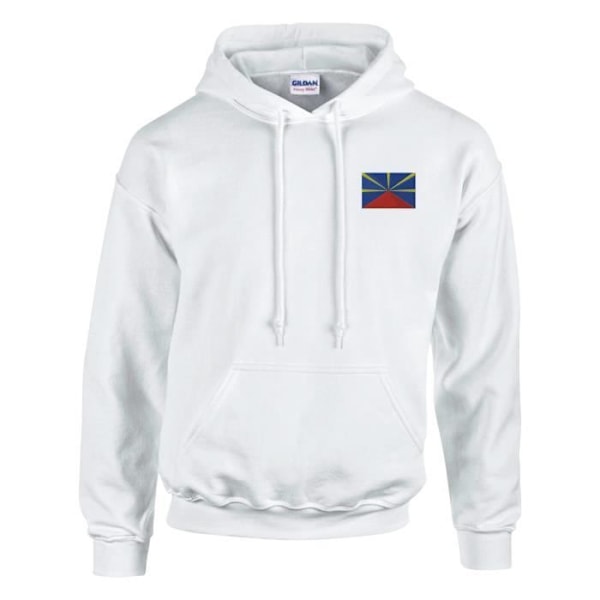 Reunion Island Flag Broderad Hoodie i Vit Vit XL