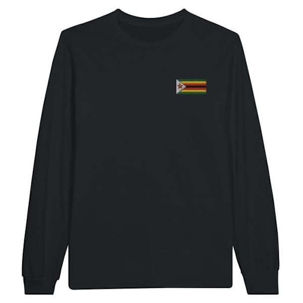 Zimbabwe Flag Broderi Langærmet T-Shirt i Sort Svart S