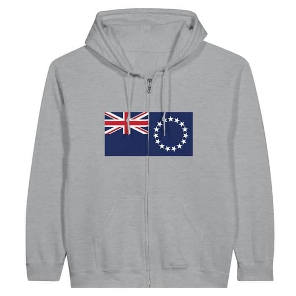 Hættetrøje - PIXELFORMA - Cookøernes flag - Grå - Polyester-Bomuld - Fuldlængde lynlås Grå XXXL