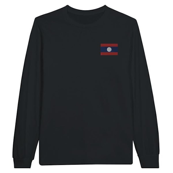 Laos Flag Broderi Langærmet T-Shirt i Sort Svart jag