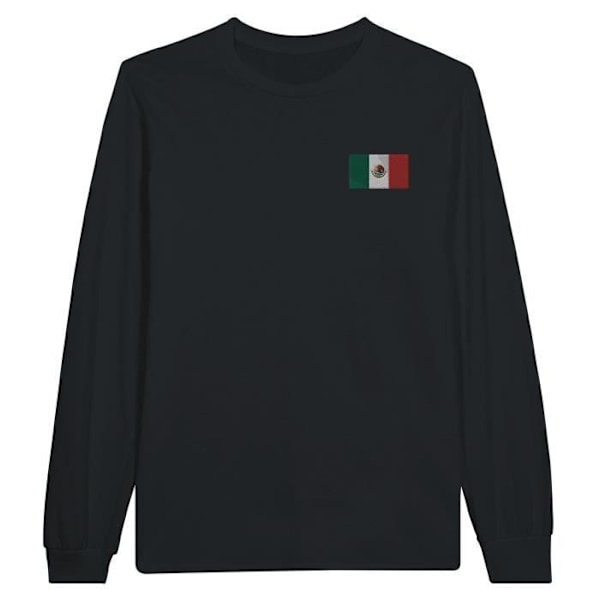 Mexico Flag Brodeerattu pitkähihainen musta T-paita Svart jag