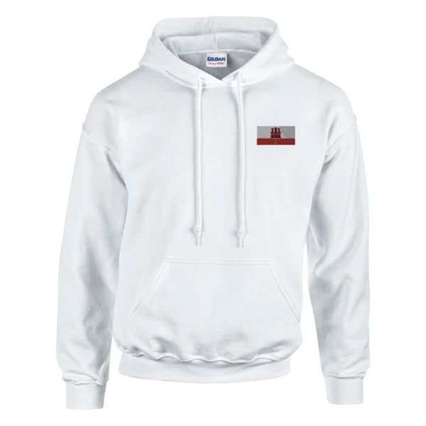 Sweatshirt med hætte - PIXELFORMA - Gibraltar Flag - Lange ærmer - Hætte - Unisex Vit M