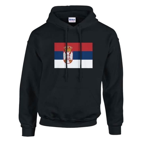 Hættetrøje - PIXELFORMA - Serbiens flag - Lange ærmer - Hætte - Sort Svart S