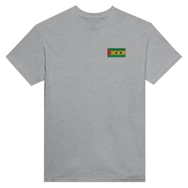 Sao Tome og Principe Flag Broderi T-shirt i grå Grå jag