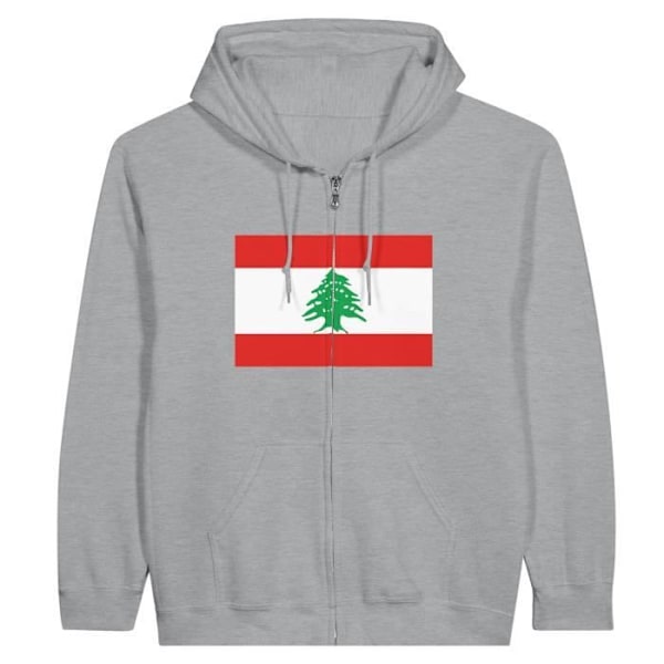 Libanon Flag Zip Hoodie i grått Grå S