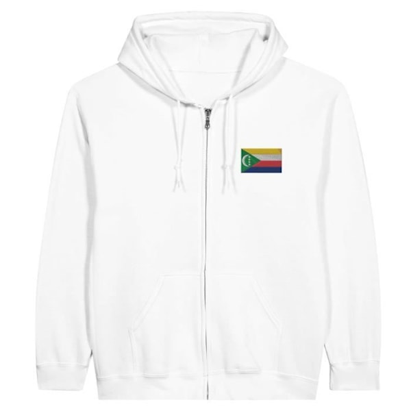 Comoros Flag Brodery Zip Hoodie i Vit Vit XXXL