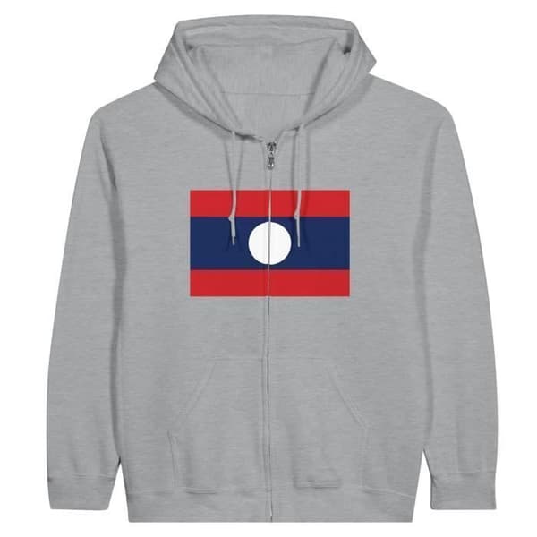 Hoodie - PIXELFORMA - Laos Flag - Grå - 50% bomuld - 50% polyester Grå S