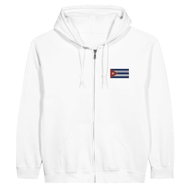 Cuba Flag Broderi Hoodie med dragkedja i Vit Vit S