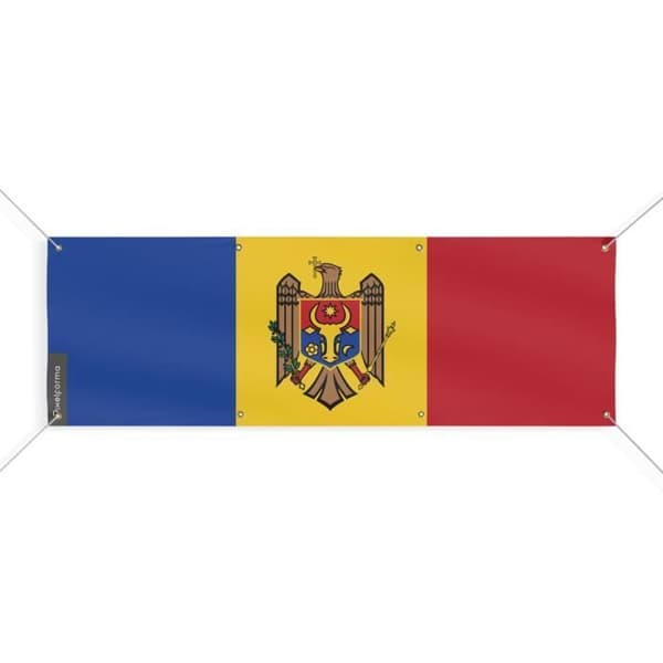 Moldovan lippu Banneri 8 silmukkaa 120x360 cm