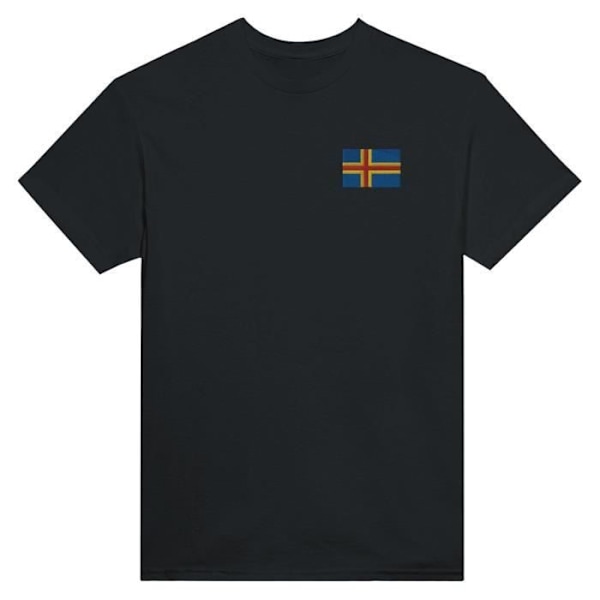 Åland Flag Broderi T-Shirt i Sort Svart XXXL