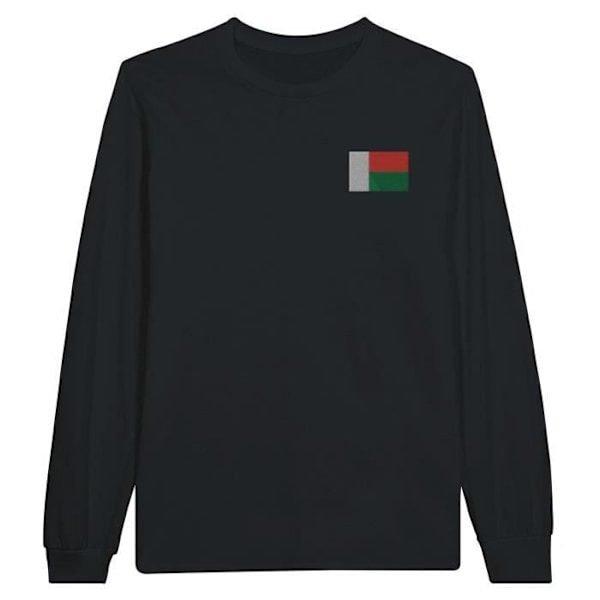 Madagascar Flag Broderi Langærmet T-Shirt i Sort Svart XXXL